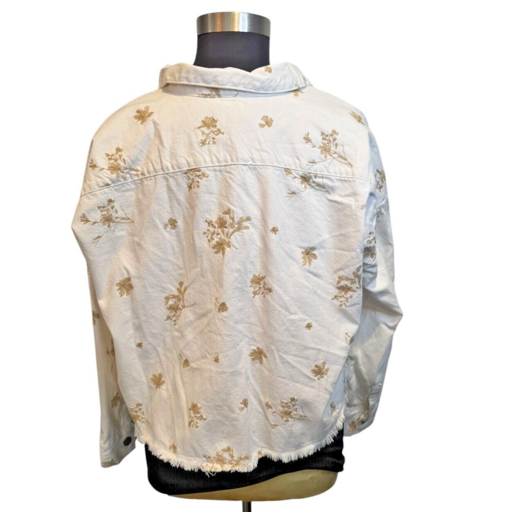 Zara denim jacket jean shirt white metallic floral embroidery medium NWT - Picture 4 of 11